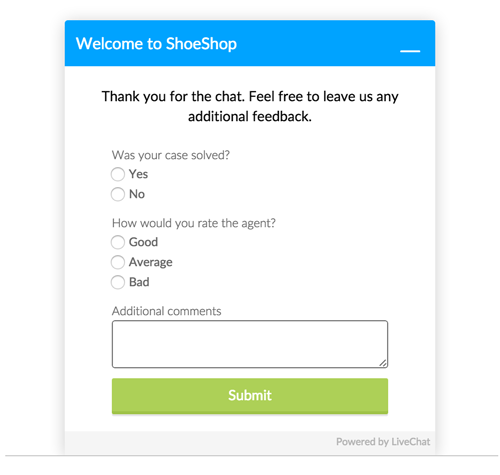 Feature list: Getting feedback - Post chat surveys