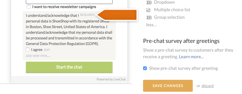 Save changes to your pre-chat survey Save changes to your pre-chat survey