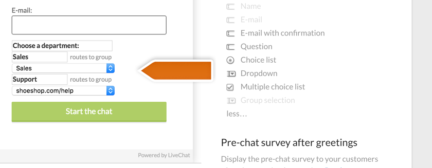 Editing group-selection in the pre-chat survey Editing group-selection in the pre-chat survey