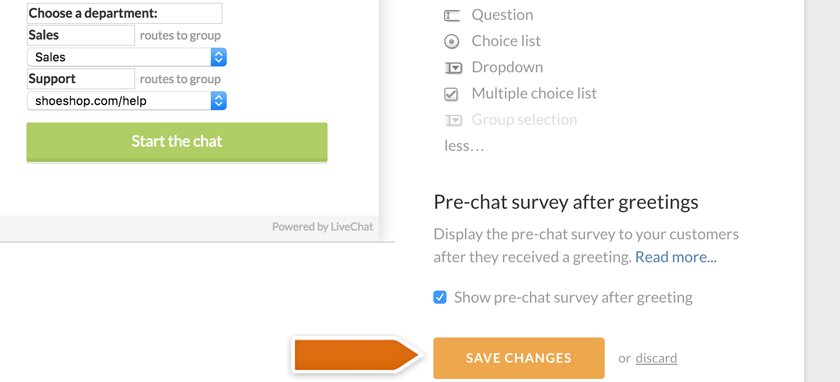 Saving group-selection in the pre-chat survey Saving group-selection in the pre-chat survey