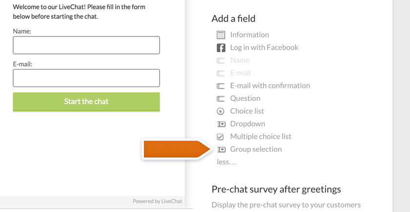 Adding group-selection to pre-chat survey Adding group-selection to pre-chat survey