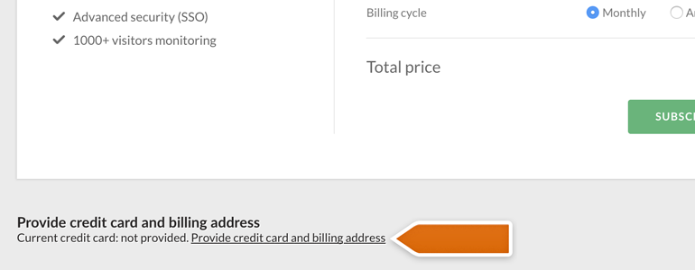 Go to Provide credit card and billing address section Go to Provide credit card and billing address section