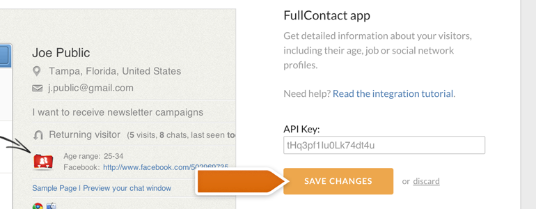 Entering the FullContact API key Entering the FullContact API key