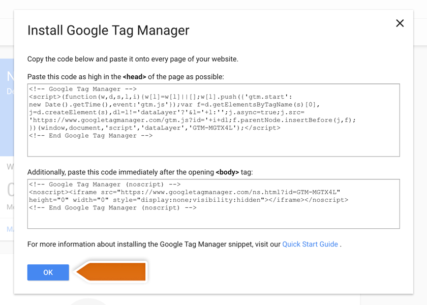 Getting the Google Tag Manager code