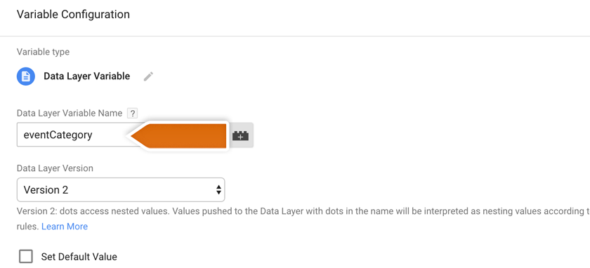 Typing proper value in the Data Layer Variable field