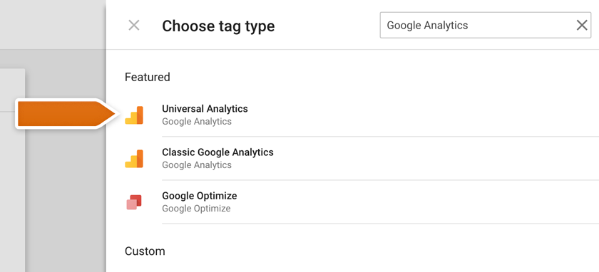 Choosing the Universal Analytics option Choosing the Universal Analytics option