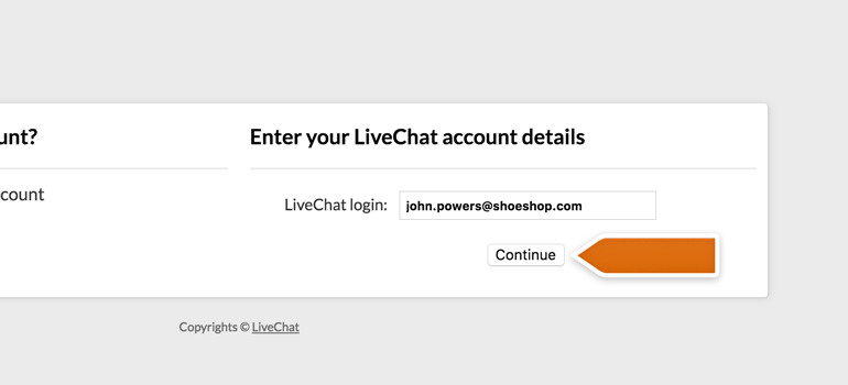 Entering LiveChat login Entering LiveChat login
