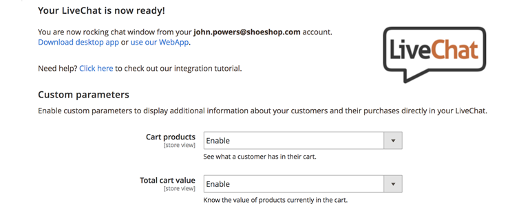 Enable additional options of LiveChat plugin Enable additional options of LiveChat plugin