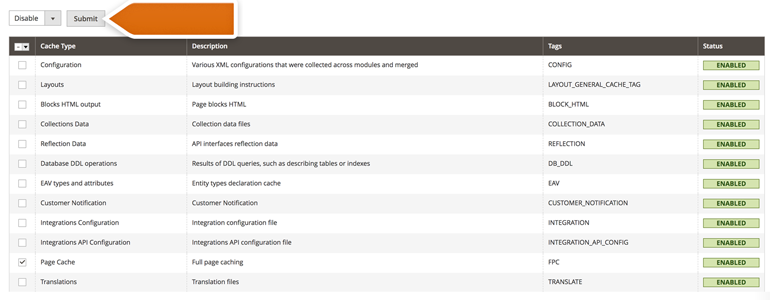 Disable Page Cache and Submit your changes Disable Page Cache and Submit your changes