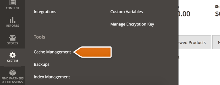 Choose Cache Management from the list of options Choose Cache Management from the list of options