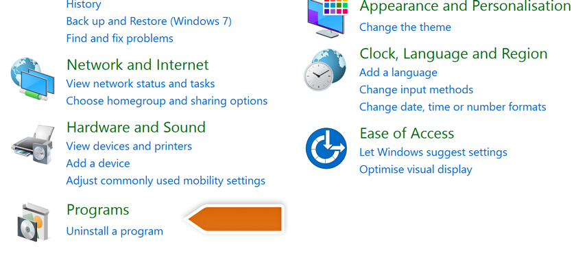 Programs tool in Control Panel Programs tool in Control Panel