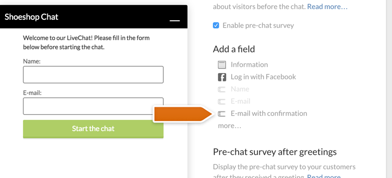 Adding E-mail with confirmation field to LiveChat Adding E-mail with confirmation field to LiveChat