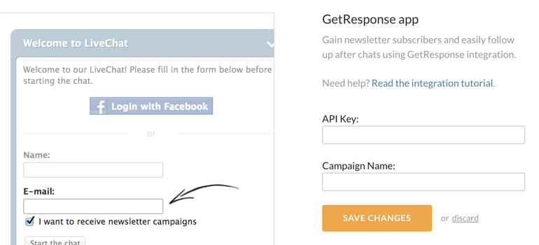 GetResponse settings in LiveChat GetResponse settings in LiveChat