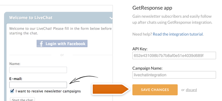 Providing GetResponse API key and saving changes Providing GetResponse API key and saving changes