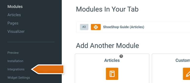 Log into your Elevio and go to Integrations section Log into your Elevio and go to Integrations section