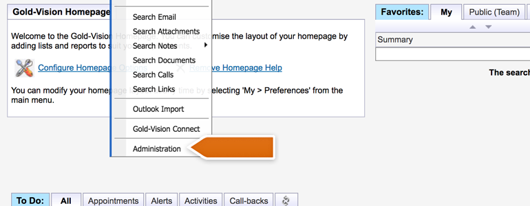 Choose Administration from a drop-down menu Choose Administration from a drop-down menu