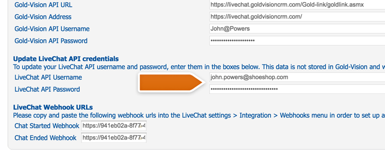 Provide your LiveChat credentials Provide your LiveChat credentials