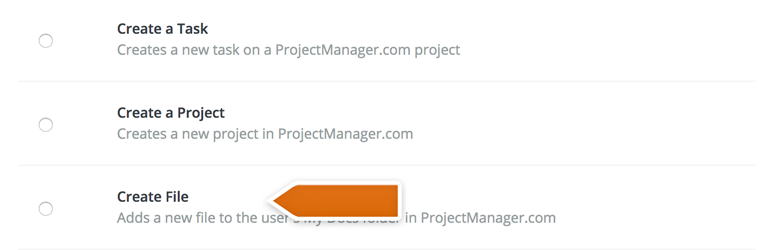 Choose Create File as an action Choose Create File as an action