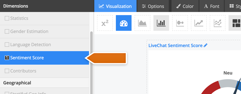 Choose Sentiment Score available under the Dimensions category in the top left section Choose Sentiment Score available under the Dimensions category in the top left section