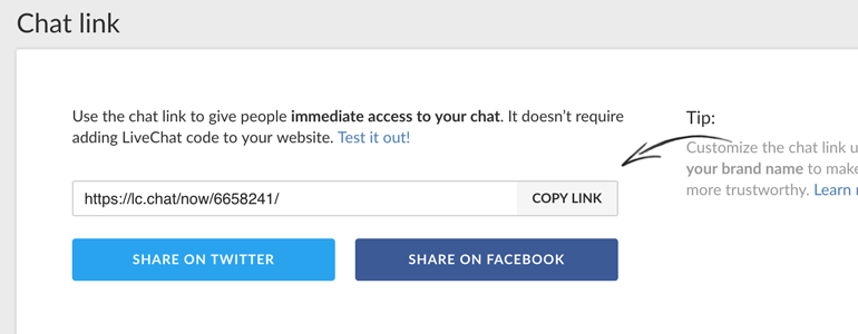 Copy your Chat link from LiveChat settings Copy your Chat link from LiveChat settings