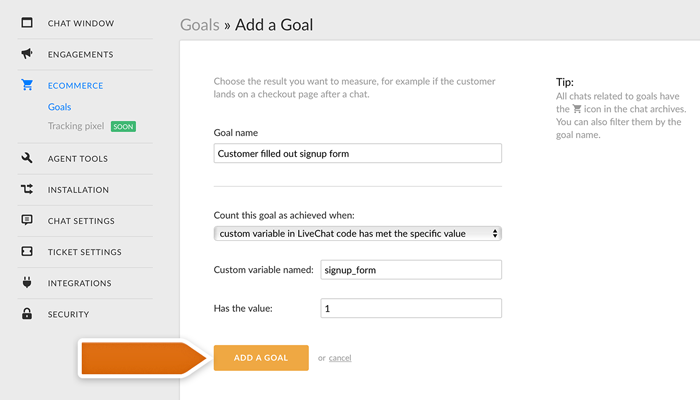 Adding a custom variable Goal in LiveChat Adding a custom variable Goal in LiveChat