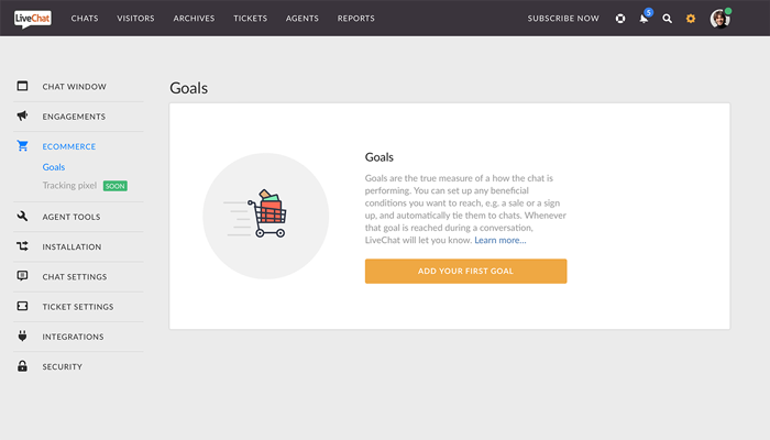 The Goals section in LiveChat The Goals section in LiveChat