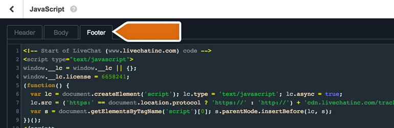 Paste your LiveChat into Footer Paste your LiveChat into Footer