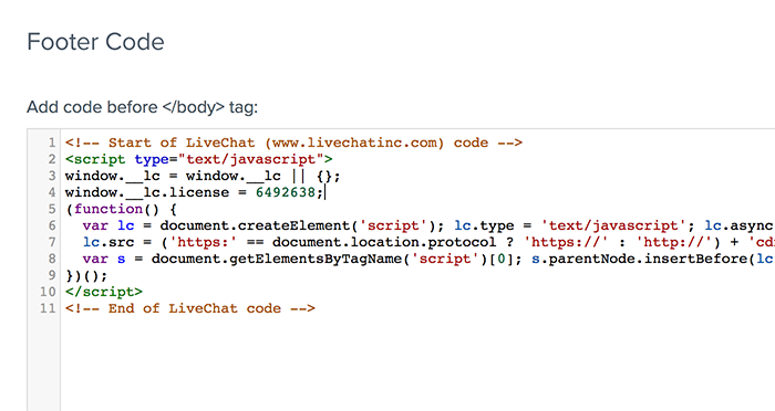 Paste LiveChat tracking code into Footer Paste LiveChat tracking code into Footer