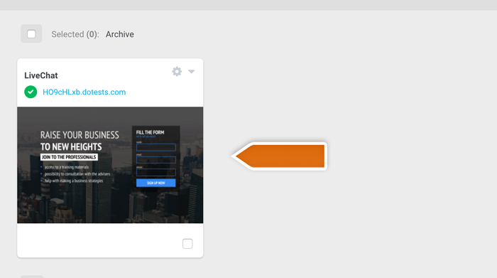 Choose landing page from Landingi account Choose landing page from Landingi account