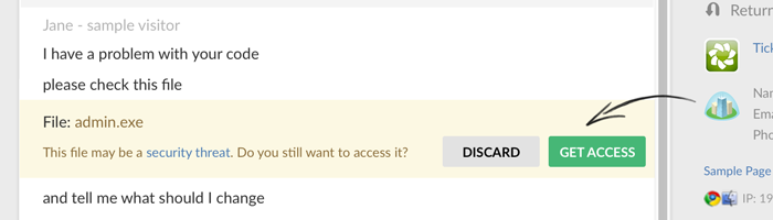 File sharing warning in LiveChat File sharing warning in LiveChat