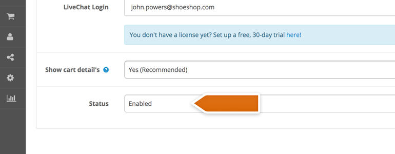 Make sure that LiveChat Extension is enabled Make sure that LiveChat Extension is enabled