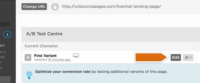 Choose landing page from Unbounce Dashboard Choose landing page from Unbounce Dashboard