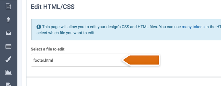 Choose footer.html as the edit file Choose footer.html as the edit file