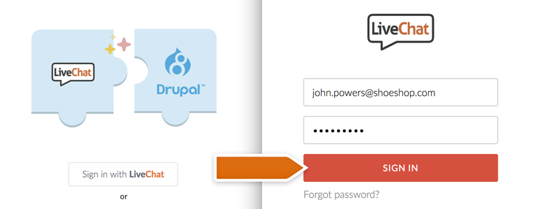 Provide your LiveChat credentials and click on Sign in Provide your LiveChat credentials and click on Sign in