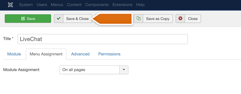Assign module to all pages Assign module to all pages