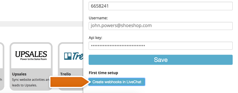 Click on the Create webhooks in LiveChat button to finalize the process Click on the Create webhooks in LiveChat button to finalize the process