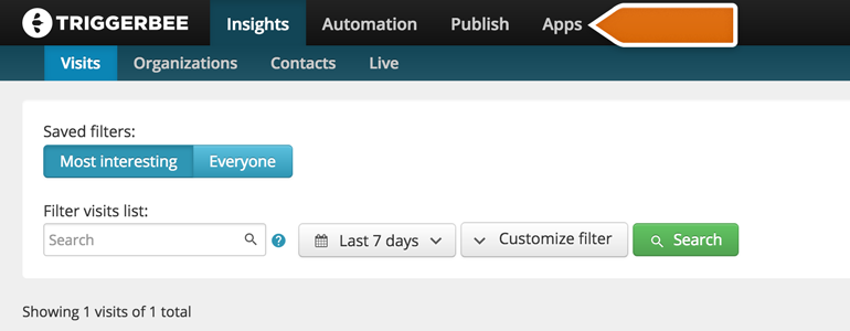 Go to Apps section, available in the Triggerbee panel Go to Apps section, available in the Triggerbee panel