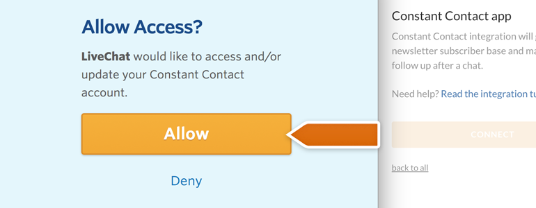 Allow LiveChat to access your Constant Contact account Allow LiveChat to access your Constant Contact account