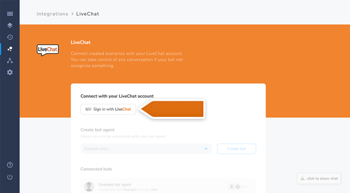 Signing in with LiveChat in BotEngine integration Signing in with LiveChat in BotEngine integration