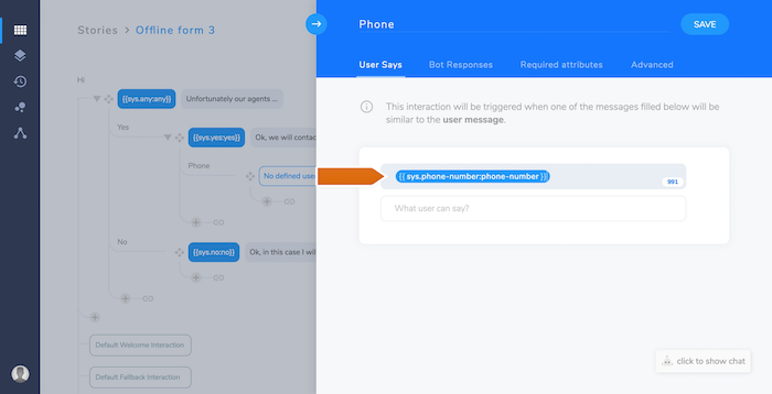 user says phone number