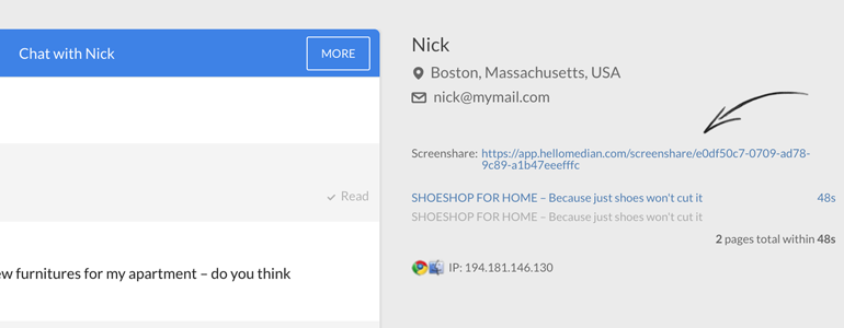 Click on Screenshare link to start a CoBrowsing session Click on Screenshare link to start a CoBrowsing session