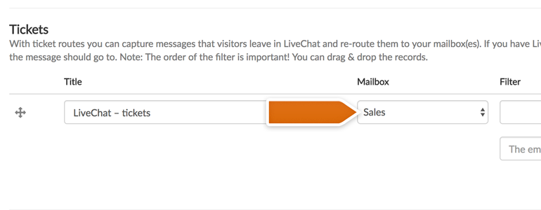 Choose to which mailbox LiveChat should send tickets Choose to which mailbox LiveChat should send tickets