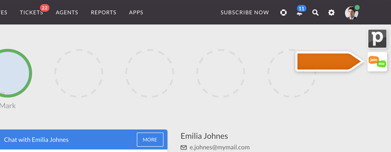 Join Me LiveChat: Go to Chats section of your LiveChat and click on Join.me app button Join Me LiveChat: Go to Chats section of your LiveChat and click on Join.me app button