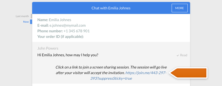 Join Me LiveChat: Click on generated link to start a screen sharing session Join Me LiveChat: Click on generated link to start a screen sharing session