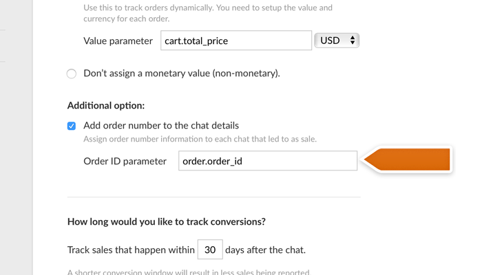 Entering order ID parameter for the LiveChat Sales Tracker Entering order ID parameter for the LiveChat Sales Tracker