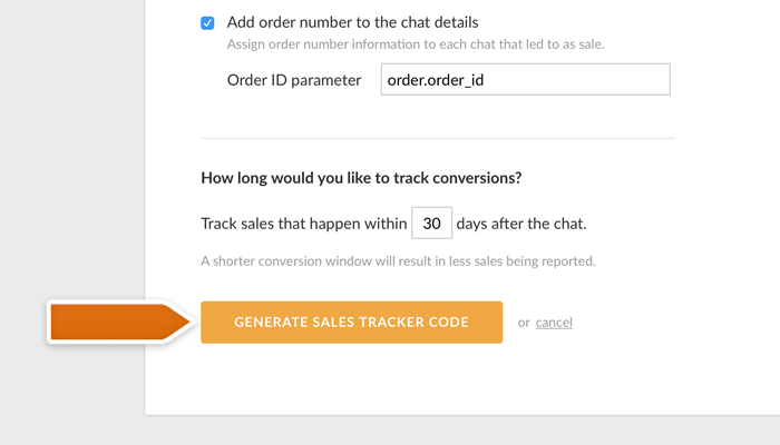 Generating the tracker code for the LiveChat Sales Tracker Generating the tracker code for the LiveChat Sales Tracker