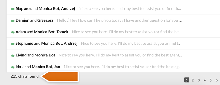 Conversations with post-chat survey as seen in the Archives section Conversations with post-chat survey as seen in the Archives section