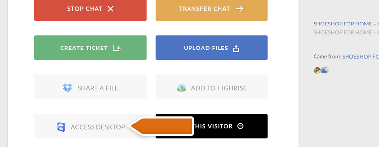 TeamViewer LiveChat: Click on Access Desktop to initiate a screen sharing session TeamViewer LiveChat: Click on Access Desktop to initiate a screen sharing session