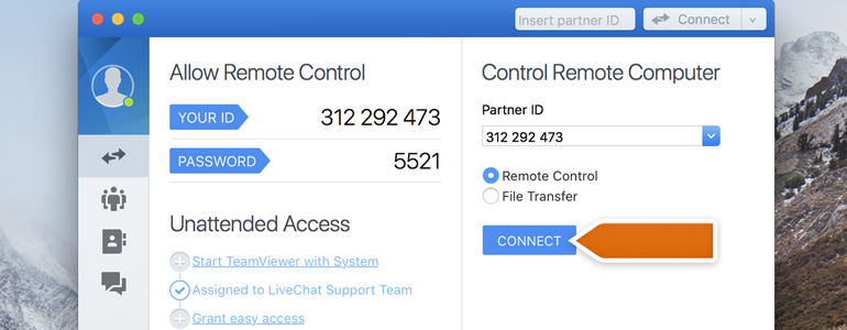 TeamViewer LiveChat: Provide your customer's ID and click on Connect button TeamViewer LiveChat: Provide your customer's ID and click on Connect button